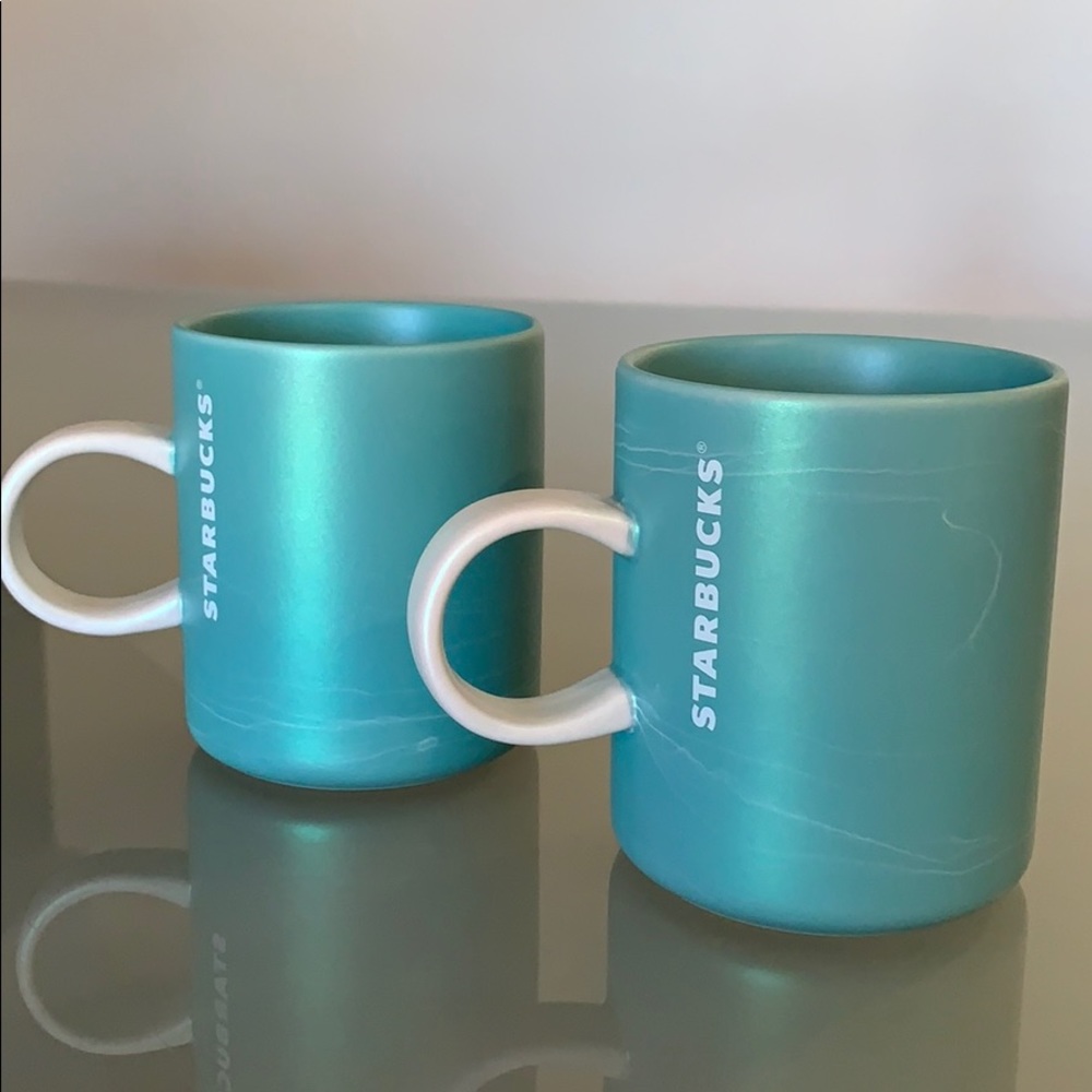 STARBUCKS SET OF 2 COFFEE MUGS AQUA PEARL POLISH - Picture 2 of 11